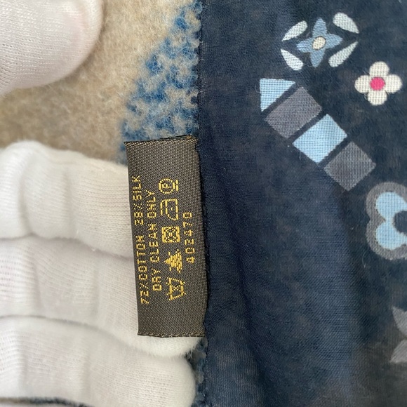 Louis Vuitton Silk Scarf Navy Monogram Floral Print Bandana Style Authentic - Picture 7 of 8